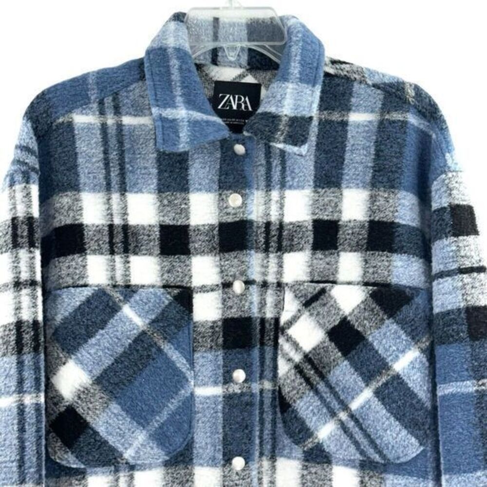 Zara Women's Blue Oversize Plaid Flannel Jacket Women's Size XS - Picture 5 of 11
